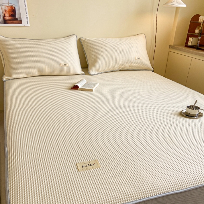 91家纺网 家纺一手货源 找家纺 吉象家纺 2023新款A类华夫格软席凉感席套件 华夫格象牙白