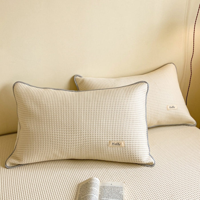 91家纺网 家纺一手货源 找家纺 吉象家纺 2023新款A类华夫格软席凉感席套件 华夫格象牙白