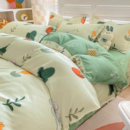 91家纺网 家纺一手货源 找家纺 卡斯诺 2025新款植物羊绒磨毛四件套 萌兔乐园