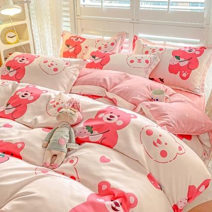 91家纺网 家纺一手货源 找家纺 卡斯诺 2025新款植物羊绒磨毛四件套 趣味熊