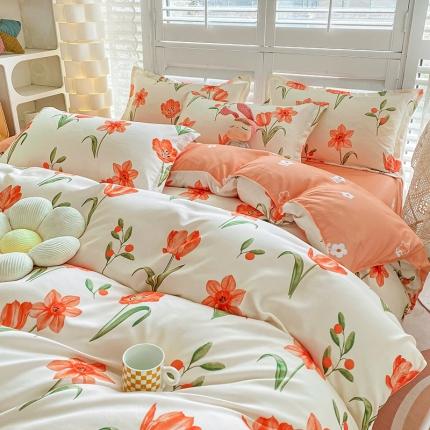 91家纺网 家纺一手货源 找家纺 卡斯诺 2025新款植物羊绒磨毛四件套 香水百合