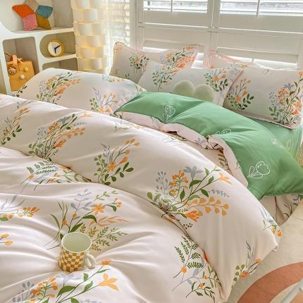 91家纺网 家纺一手货源 找家纺 卡斯诺 2025新款植物羊绒磨毛四件套 幸运草