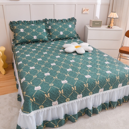 91家纺网 家纺一手货源 找家纺 2025仙女风欧根纱全棉床盖四件套 蕾丝花边夹棉纯棉床单三件套 套件