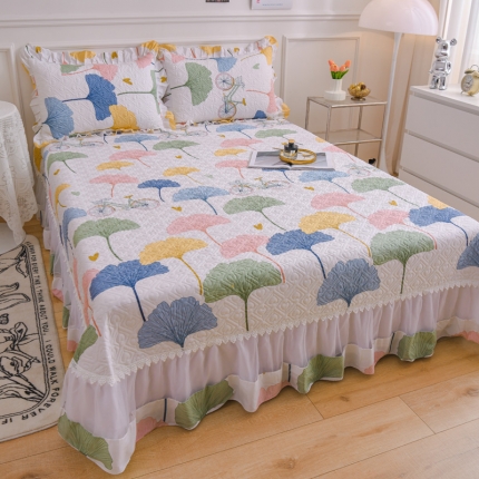 91家纺网 家纺一手货源 找家纺 2025仙女风欧根纱全棉床盖四件套 蕾丝花边夹棉纯棉床单三件套 套件