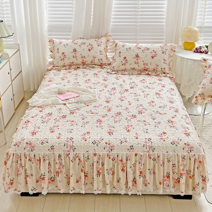 91家纺网 家纺一手货源 找家纺 （总）罗艺轩 2024新款全棉花边床笠式夹棉床裙三件套-波赛尔庄园