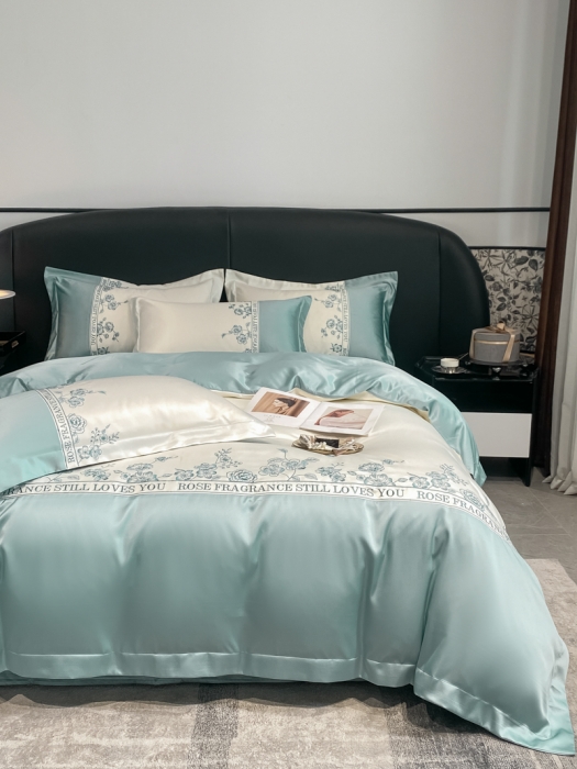 91家纺网 家纺一手货源 找家纺 2023新款3m天丝四件套维秘花园 薄荷蓝