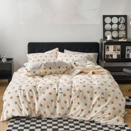 91家纺网 家纺一手货源 找家纺 （总）时年 2023新款全棉母婴级有氧双层纱纽扣工艺款四件套场景一