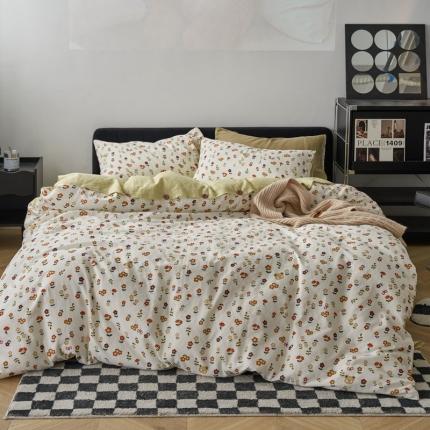 时年 2023新款全棉母婴级有氧双层纱纽扣工艺款四件套-场景一 小熊花朵