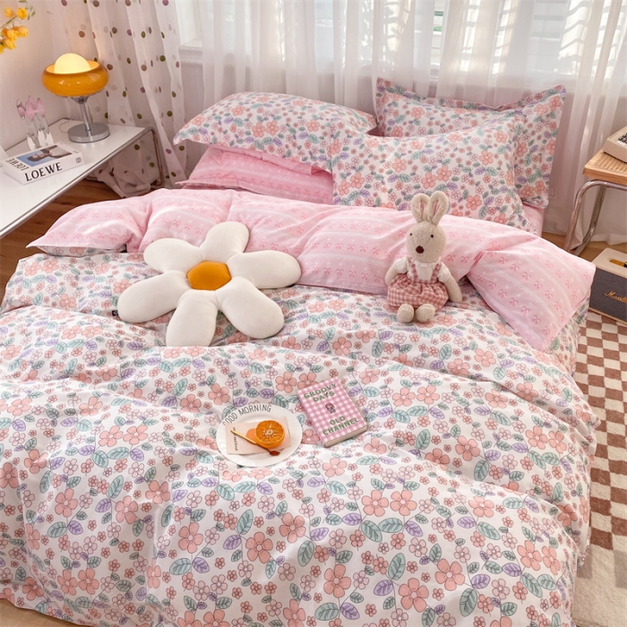 91家纺网 家纺一手货源 找家纺 多品家纺 2023新款12868全棉印花四件套系列第二批 春暖花开—粉