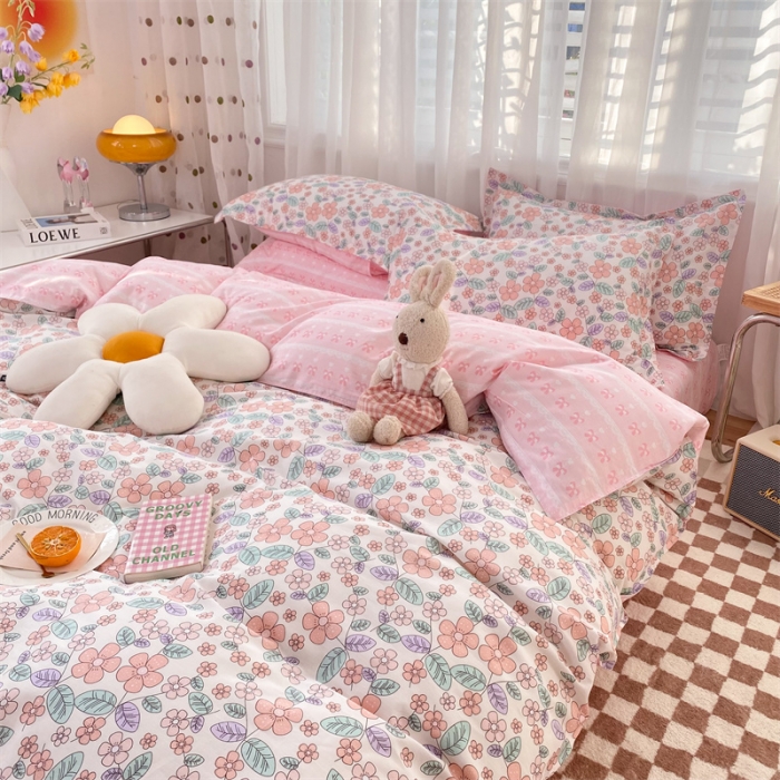 91家纺网 家纺一手货源 找家纺 多品家纺 2023新款12868全棉印花四件套系列第二批 春暖花开—粉