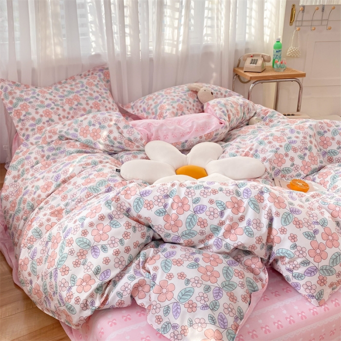 91家纺网 家纺一手货源 找家纺 多品家纺 2023新款12868全棉印花四件套系列第二批 春暖花开—粉