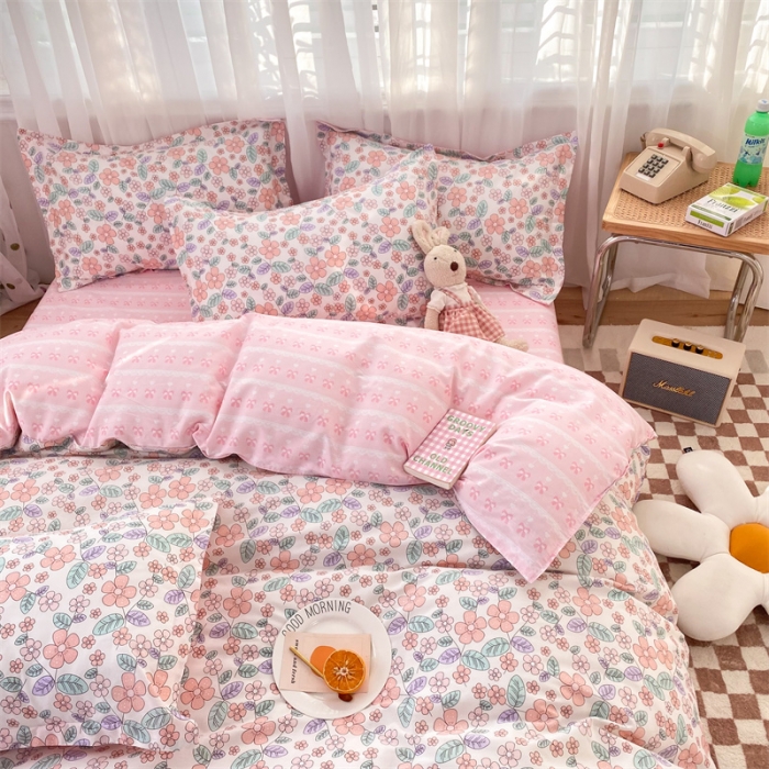 91家纺网 家纺一手货源 找家纺 多品家纺 2023新款12868全棉印花四件套系列第二批 春暖花开—粉
