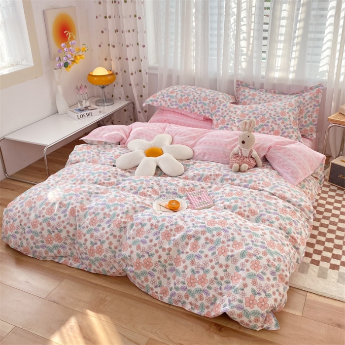 91家纺网 家纺一手货源 找家纺 多品家纺 2023新款12868全棉印花四件套系列第二批 春暖花开—粉