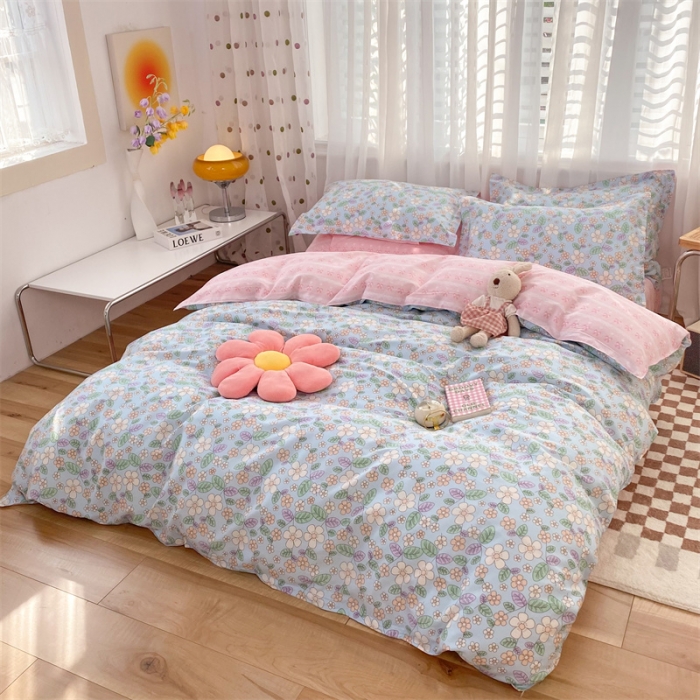 91家纺网 家纺一手货源 找家纺 多品家纺 2023新款12868全棉印花四件套系列第二批 春暖花开—蓝