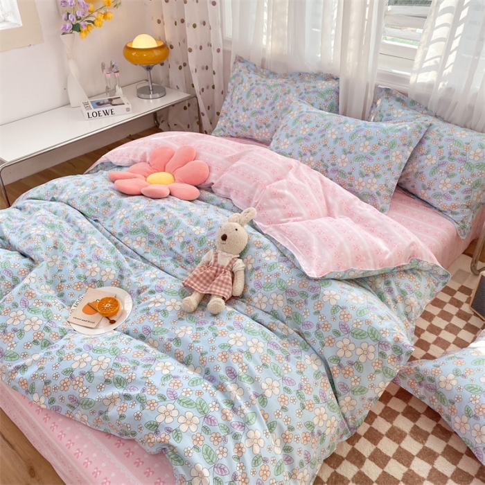 91家纺网 家纺一手货源 找家纺 多品家纺 2023新款12868全棉印花四件套系列第二批 春暖花开—蓝