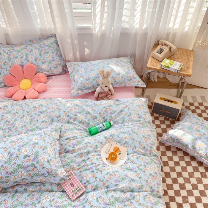 91家纺网 家纺一手货源 找家纺 多品家纺 2023新款12868全棉印花四件套系列第二批 春暖花开—蓝