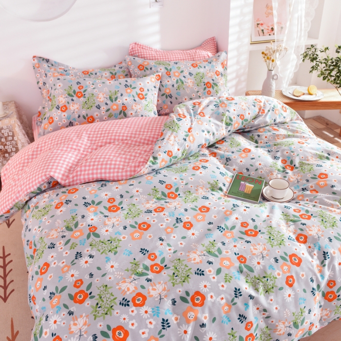 91家纺网 家纺一手货源 找家纺 多品家纺 2023新款12868全棉印花四件套系列第二批 复古甜心-灰