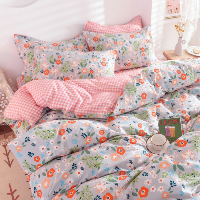 91家纺网 家纺一手货源 找家纺 多品家纺 2023新款12868全棉印花四件套系列第二批 复古甜心-灰