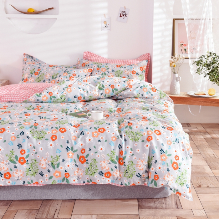 91家纺网 家纺一手货源 找家纺 多品家纺 2023新款12868全棉印花四件套系列第二批 复古甜心-灰