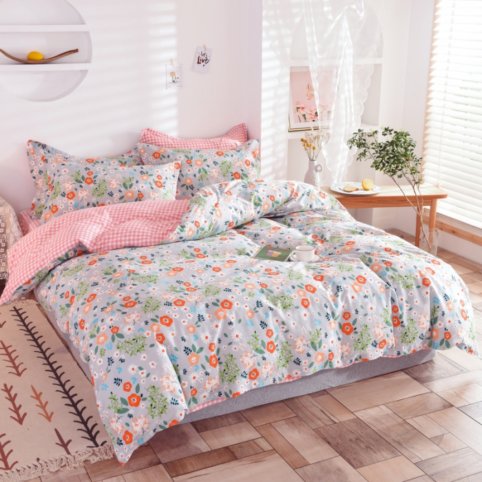 91家纺网 家纺一手货源 找家纺 多品家纺 2023新款12868全棉印花四件套系列第二批 复古甜心-灰