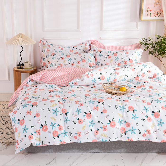 91家纺网 家纺一手货源 找家纺 多品家纺 2023新款12868全棉印花四件套系列第二批 红粉佳人