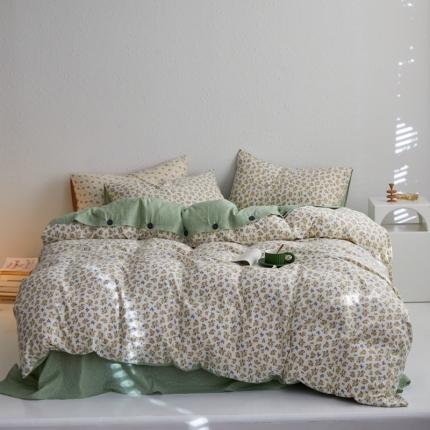 91家纺网 家纺一手货源 找家纺 时年 2023新款全棉母婴级有氧双层纱纽扣工艺款四件套-场景二 花半里