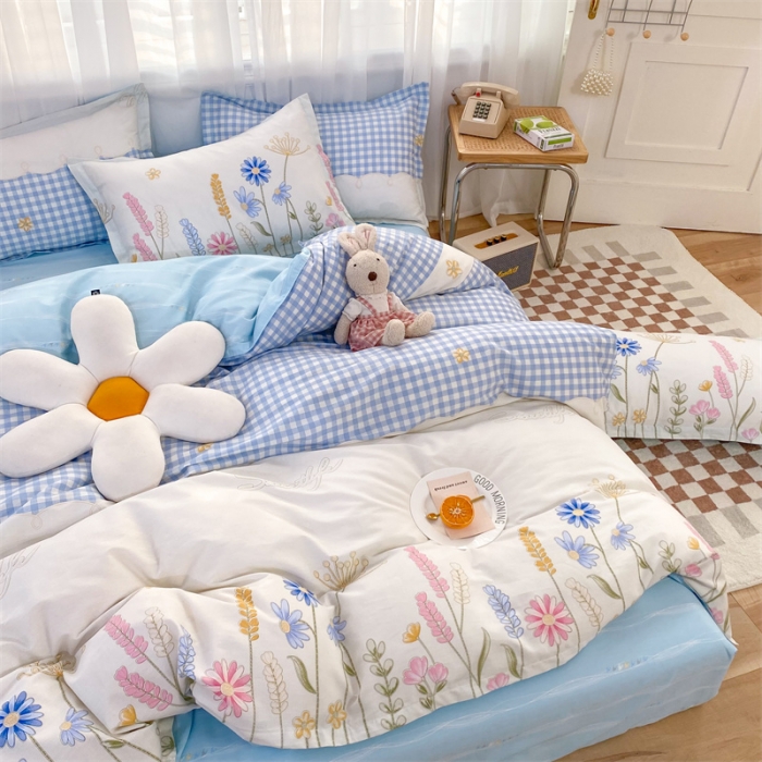 91家纺网 家纺一手货源 找家纺 多品家纺 2023新款12868全棉印花四件套系列第二批 花之恋—蓝