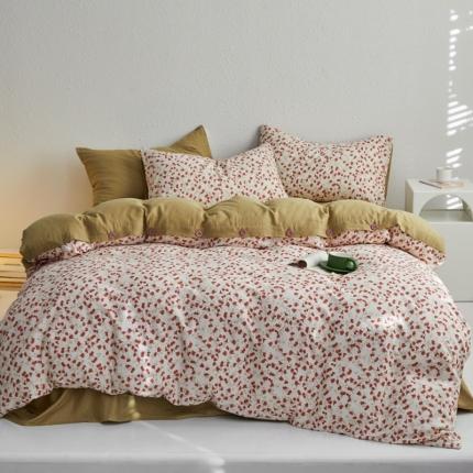 时年 2023新款全棉母婴级有氧双层纱纽扣工艺款四件套-场景二 叶语纷飞