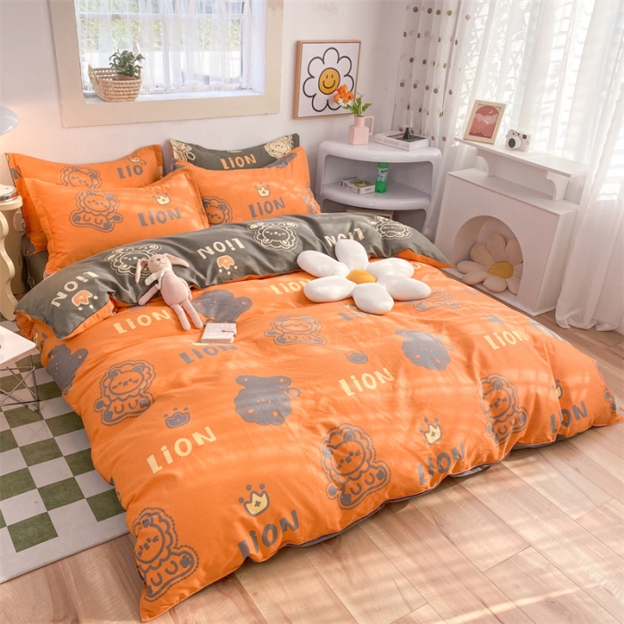 91家纺网 家纺一手货源 找家纺 多品家纺 2023新款12868全棉印花四件套系列第二批 狮子王—黄