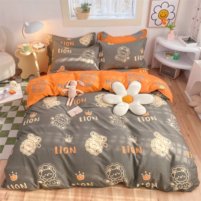 91家纺网 家纺一手货源 找家纺 多品家纺 2023新款12868全棉印花四件套系列第二批 狮子王—咖