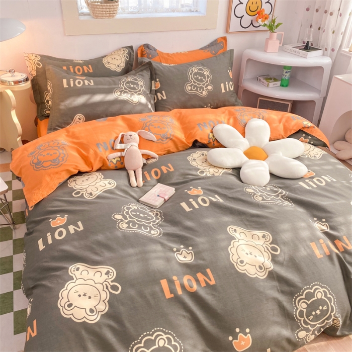 91家纺网 家纺一手货源 找家纺 多品家纺 2023新款12868全棉印花四件套系列第二批 狮子王—咖