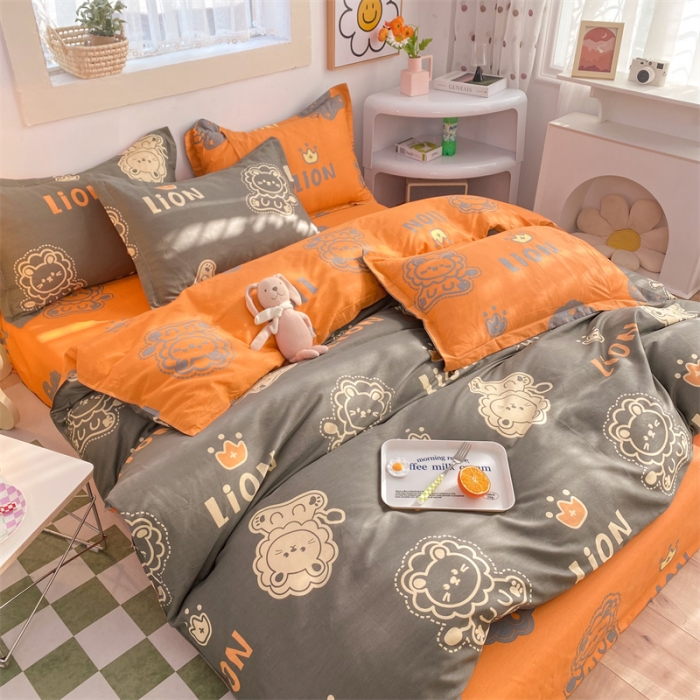 91家纺网 家纺一手货源 找家纺 多品家纺 2023新款12868全棉印花四件套系列第二批 狮子王—咖