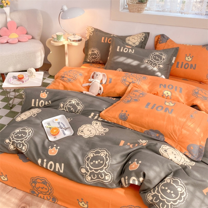 91家纺网 家纺一手货源 找家纺 多品家纺 2023新款12868全棉印花四件套系列第二批 狮子王—咖