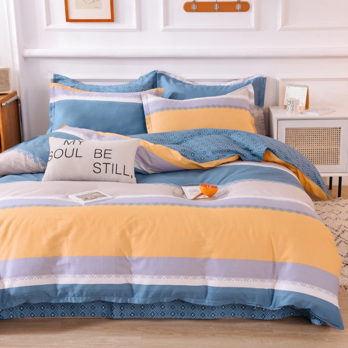 91家纺网 家纺一手货源 找家纺 多品家纺 2023新款12868全棉印花四件套系列第二批 时光隧道-蓝