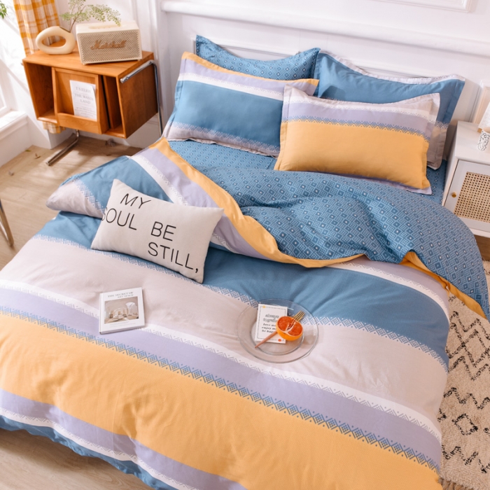 91家纺网 家纺一手货源 找家纺 多品家纺 2023新款12868全棉印花四件套系列第二批 时光隧道-蓝