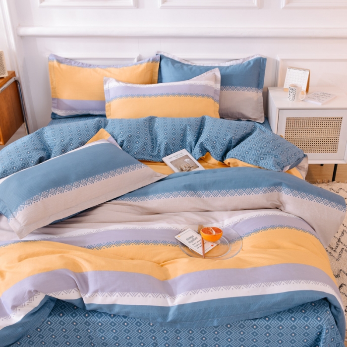 91家纺网 家纺一手货源 找家纺 多品家纺 2023新款12868全棉印花四件套系列第二批 时光隧道-蓝