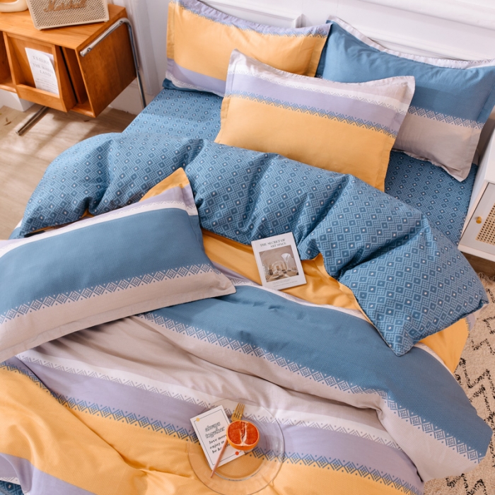 91家纺网 家纺一手货源 找家纺 多品家纺 2023新款12868全棉印花四件套系列第二批 时光隧道-蓝