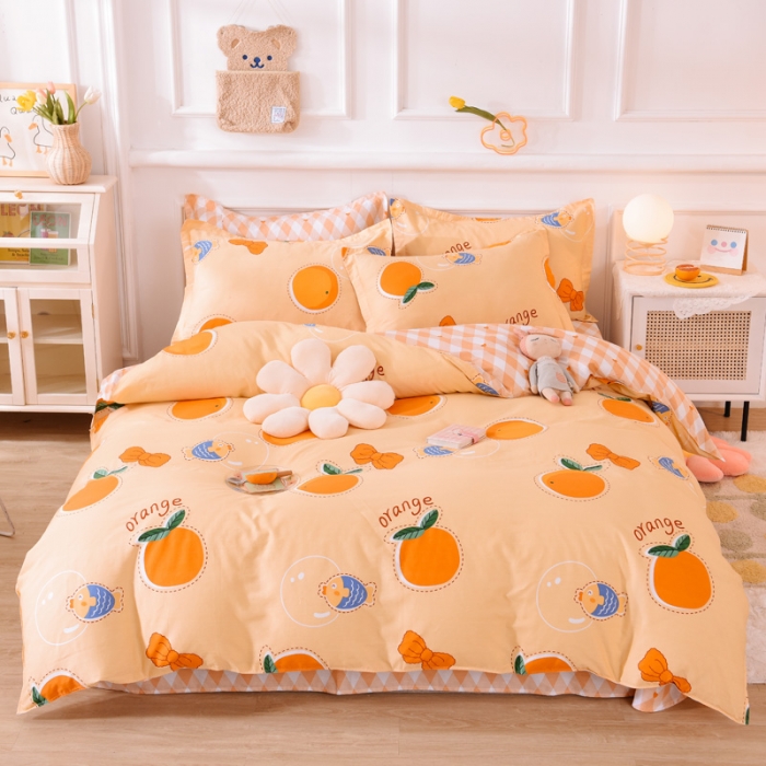 91家纺网 家纺一手货源 找家纺 多品家纺 2023新款12868全棉印花四件套系列第二批 甜橙