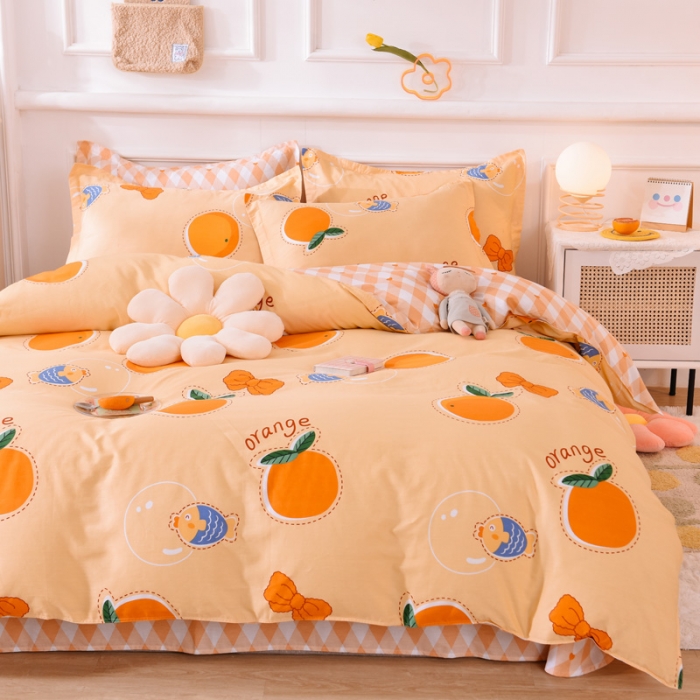 91家纺网 家纺一手货源 找家纺 多品家纺 2023新款12868全棉印花四件套系列第二批 甜橙