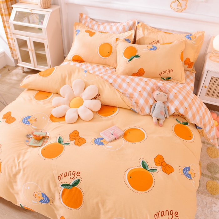 91家纺网 家纺一手货源 找家纺 多品家纺 2023新款12868全棉印花四件套系列第二批 甜橙