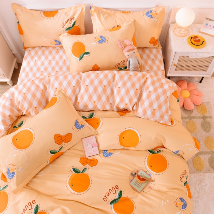 91家纺网 家纺一手货源 找家纺 多品家纺 2023新款12868全棉印花四件套系列第二批 甜橙