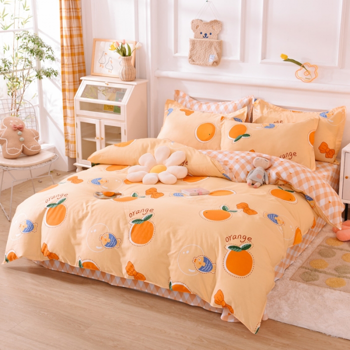 91家纺网 家纺一手货源 找家纺 多品家纺 2023新款12868全棉印花四件套系列第二批 甜橙