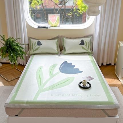 时年 2023新款水洗冰丝凉席 花朵