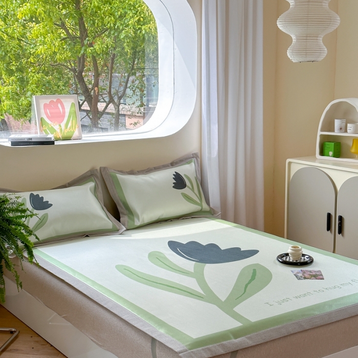 91家纺网 家纺一手货源 找家纺 时年 2023新款水洗冰丝凉席 花朵