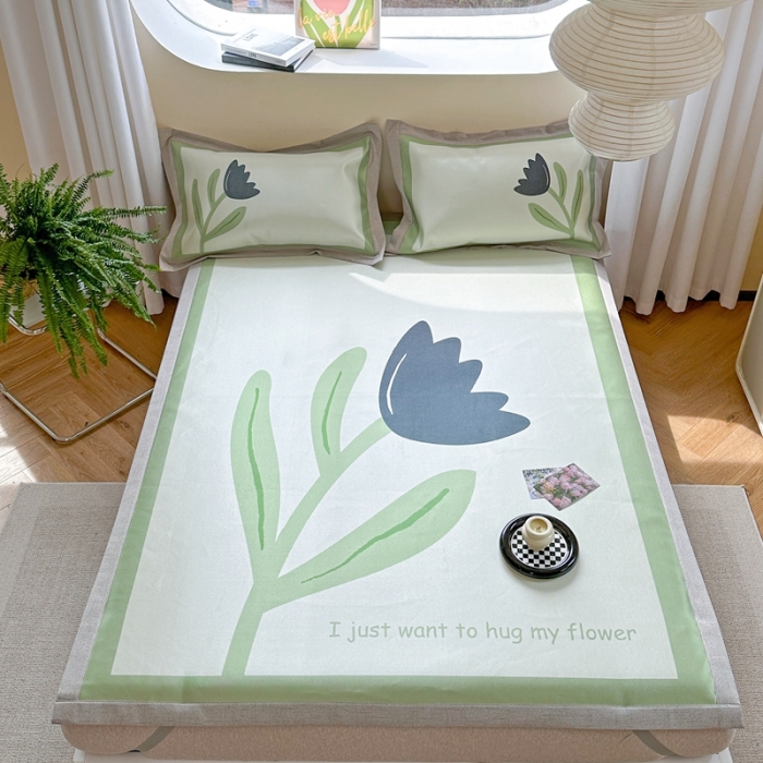 91家纺网 家纺一手货源 找家纺 时年 2023新款水洗冰丝凉席 花朵