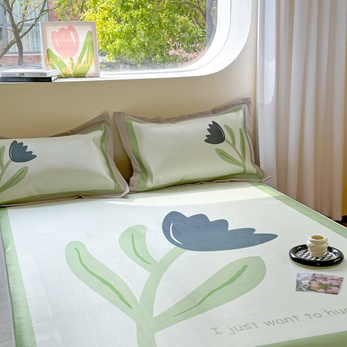 91家纺网 家纺一手货源 找家纺 时年 2023新款水洗冰丝凉席 花朵