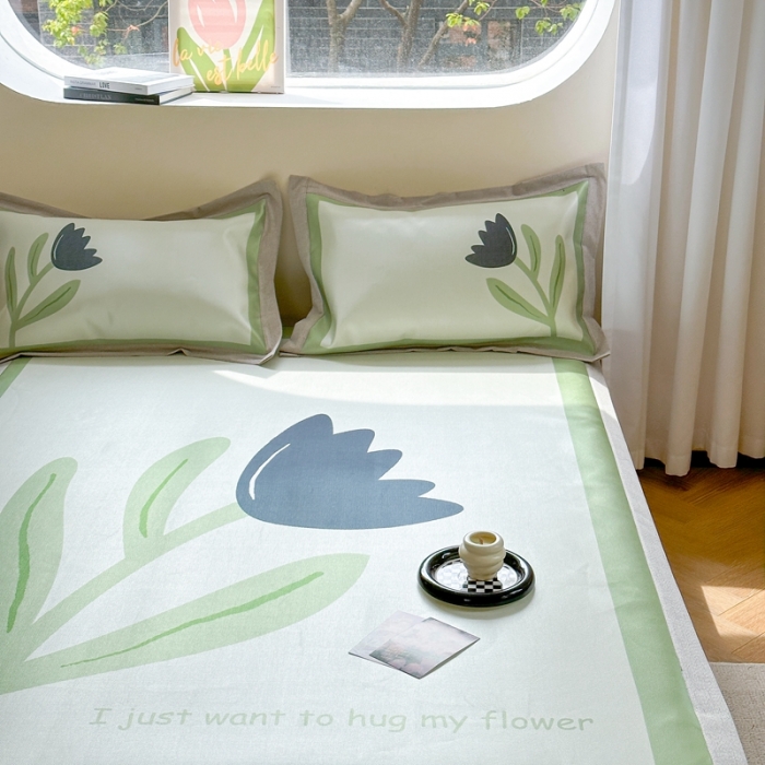 91家纺网 家纺一手货源 找家纺 时年 2023新款水洗冰丝凉席 花朵