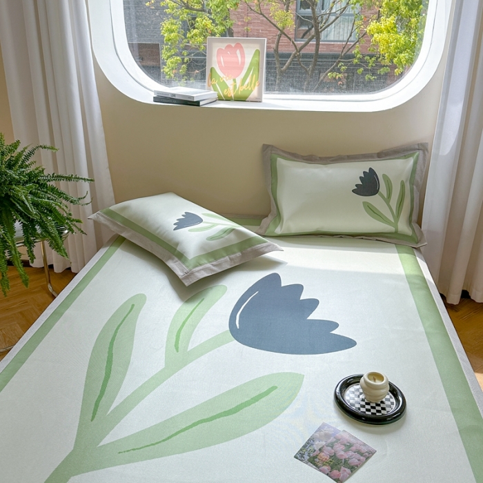 91家纺网 家纺一手货源 找家纺 时年 2023新款水洗冰丝凉席 花朵