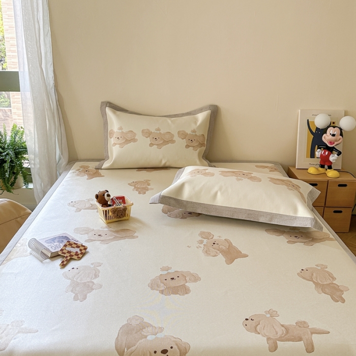 91家纺网 家纺一手货源 找家纺 时年 2023新款水洗冰丝凉席 可爱狗狗