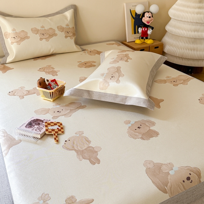 91家纺网 家纺一手货源 找家纺 时年 2023新款水洗冰丝凉席 可爱狗狗